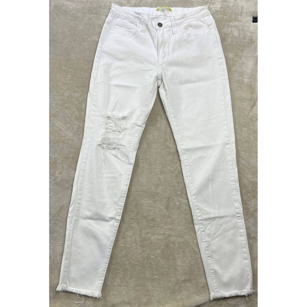 Gianni Bini Womens White Distressed Knee Raw Hem Slim Jeans Size 26 RN 58909